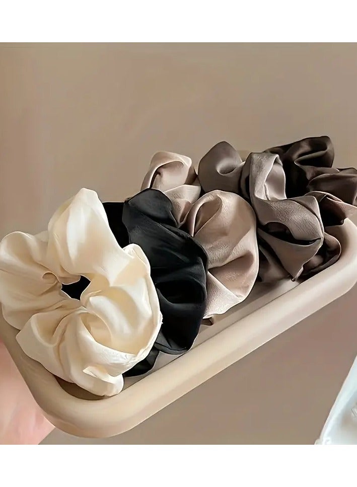 Ucanbe 5pcs Elegant Satin Hair Scrunchies for Girls - Solid Color Knit Style Hair Ties, Soft and Silky Smooth Fabric, Perfect for Parties and Festivals, Cream White, Black, Taupe, Beige, Brown, Hair Accessories for Girls  - Image 5