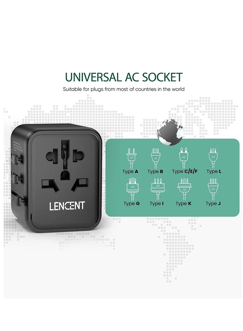 Lencent Universal Travel Adaptor Plug with 2 USB Ports, LENCENT International Power Adapter with UK/USA/EU/AUS Plug, Mini & Compact, All-in-One Worldwide Travel Charger for Over 200 Countries, Black - Image 4