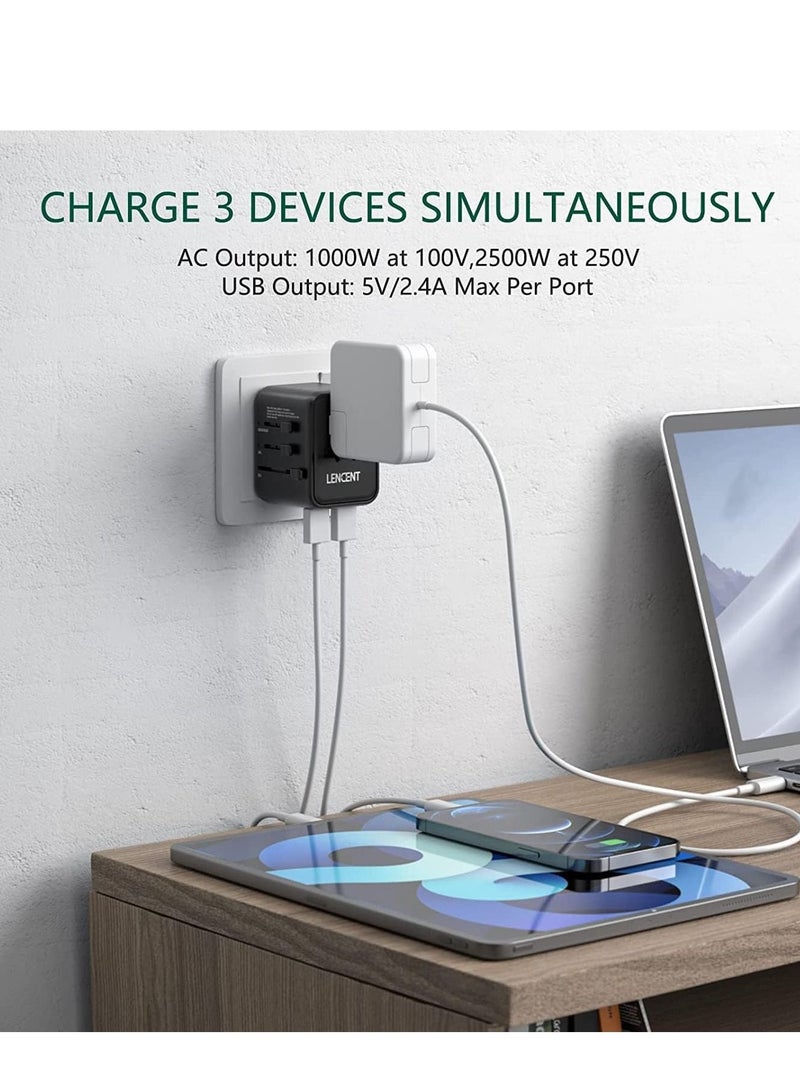 Lencent Universal Travel Adaptor Plug with 2 USB Ports, LENCENT International Power Adapter with UK/USA/EU/AUS Plug, Mini & Compact, All-in-One Worldwide Travel Charger for Over 200 Countries, Black - Image 2