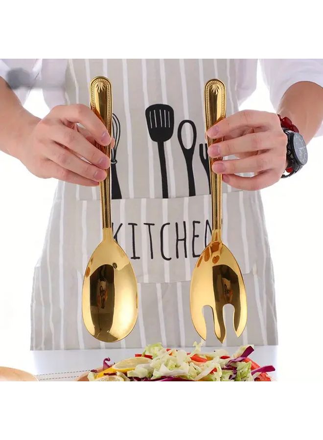 Rosegold Stainless Steel Salad Spoon And Fork Set 2pcs For Serving Pasta Buffet - Image 1