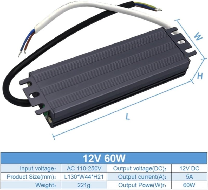 12V 60W 5A IP67 Aluminum Housing Outdoor 110-250V LED Driver Transformer - Image 2
