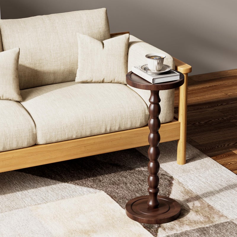 iFaveorr Solid Wood Drink Table, Rubber Woodâ€Œ Small Round Side Table for Small Spaces, Martini Tables, Pedestal End Tables for Living Room, Bedroom, Corners, and Office (Dark Walnut, 9.4 inch) - Image 4
