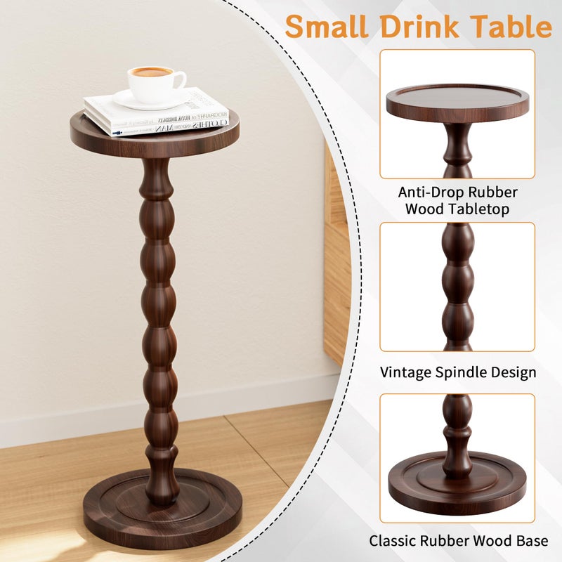 iFaveorr Solid Wood Drink Table, Rubber Woodâ€Œ Small Round Side Table for Small Spaces, Martini Tables, Pedestal End Tables for Living Room, Bedroom, Corners, and Office (Dark Walnut, 9.4 inch) - Image 3