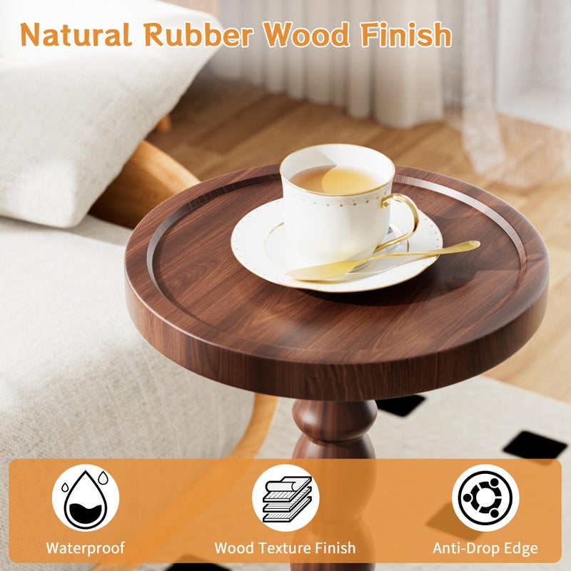 iFaveorr Solid Wood Drink Table, Rubber Woodâ€Œ Small Round Side Table for Small Spaces, Martini Tables, Pedestal End Tables for Living Room, Bedroom, Corners, and Office (Dark Walnut, 9.4 inch) - Image 2