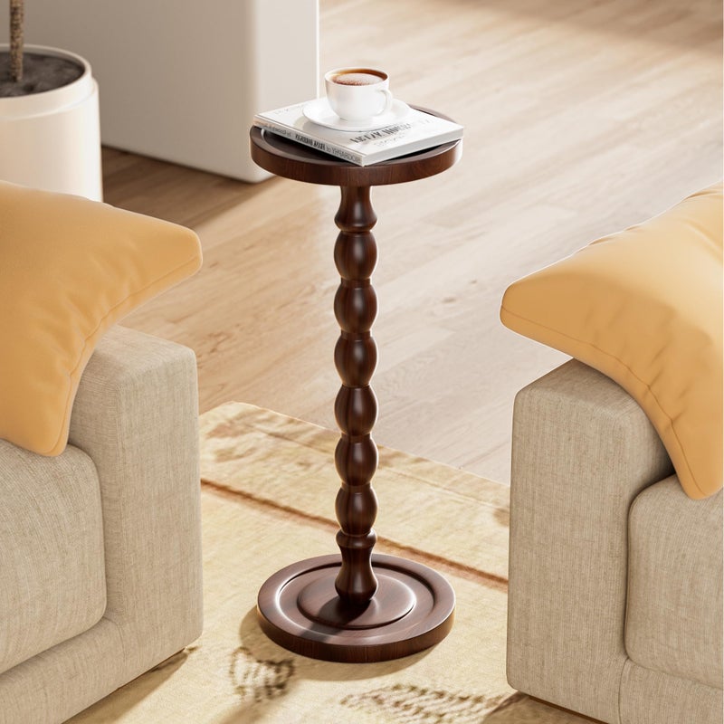 iFaveorr Solid Wood Drink Table, Rubber Woodâ€Œ Small Round Side Table for Small Spaces, Martini Tables, Pedestal End Tables for Living Room, Bedroom, Corners, and Office (Dark Walnut, 9.4 inch) - Image 5