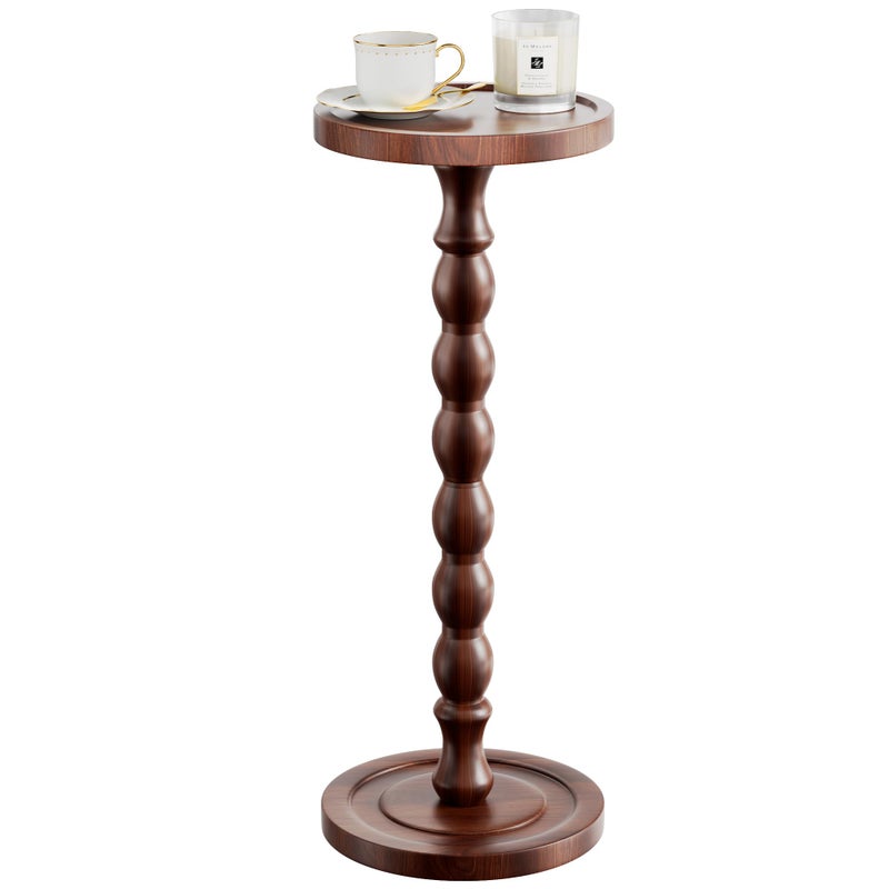iFaveorr Solid Wood Drink Table, Rubber Woodâ€Œ Small Round Side Table for Small Spaces, Martini Tables, Pedestal End Tables for Living Room, Bedroom, Corners, and Office (Dark Walnut, 9.4 inch) - Image 1