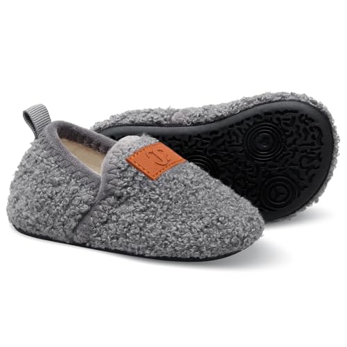Scurtain Kids Toddler Slippers Socks Artificial Woolen Slippers for Boys Girls Baby with Non-Slip Rubber Sole 2025 Grey 3.5-4.5 Infant - Image 2