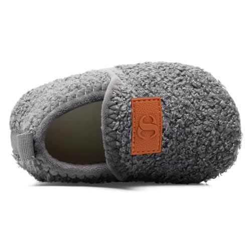 Scurtain Kids Toddler Slippers Socks Artificial Woolen Slippers for Boys Girls Baby with Non-Slip Rubber Sole 2025 Grey 3.5-4.5 Infant - Image 4