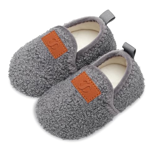 Scurtain Kids Toddler Slippers Socks Artificial Woolen Slippers for Boys Girls Baby with Non-Slip Rubber Sole 2025 Grey 3.5-4.5 Infant - Image 1