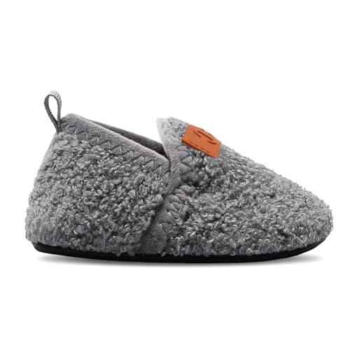 Scurtain Kids Toddler Slippers Socks Artificial Woolen Slippers for Boys Girls Baby with Non-Slip Rubber Sole 2025 Grey 3.5-4.5 Infant - Image 3