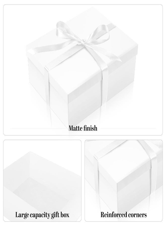 Linelglobal Large Gift Box with Lid for Present with Ribbon Filler Paper for Birthday Anniversary Father Day Foldable 16.5x12.5x5.9 - White - Image 3