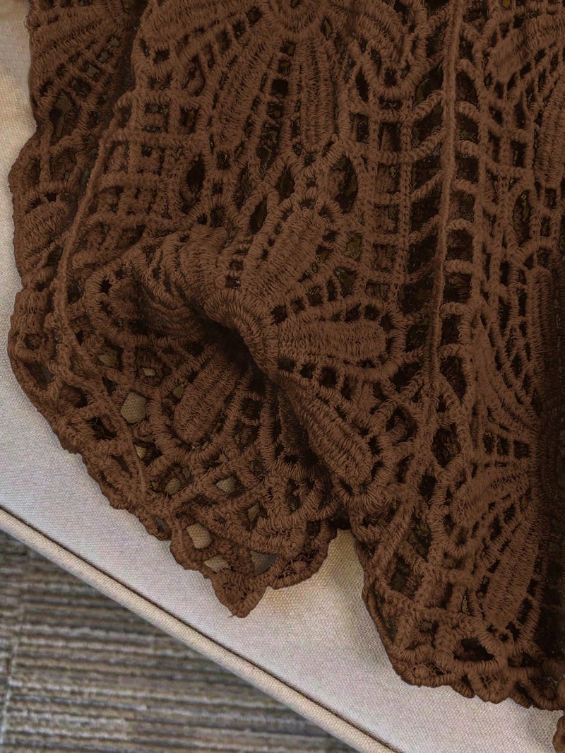 MakeMeChic Women's Plus Size Crochet Tops Floral Dolman Sleeve Summer Spring Top Brown Large Plus - Image 5