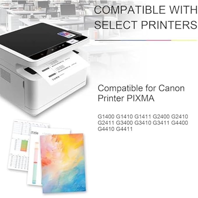زجاجة حبر GI-490 متوافقة لإعادة التعبئة لحبر كانون GI 490 عالي الإنتاجية لطابعات PIXMA G3400 G2400 G1400 G4400 G1411 G2411 G3411 G4411 G4410 G3410 (عبوة 4 - أسود، أزرق، وردي، أصفر) - Image 3