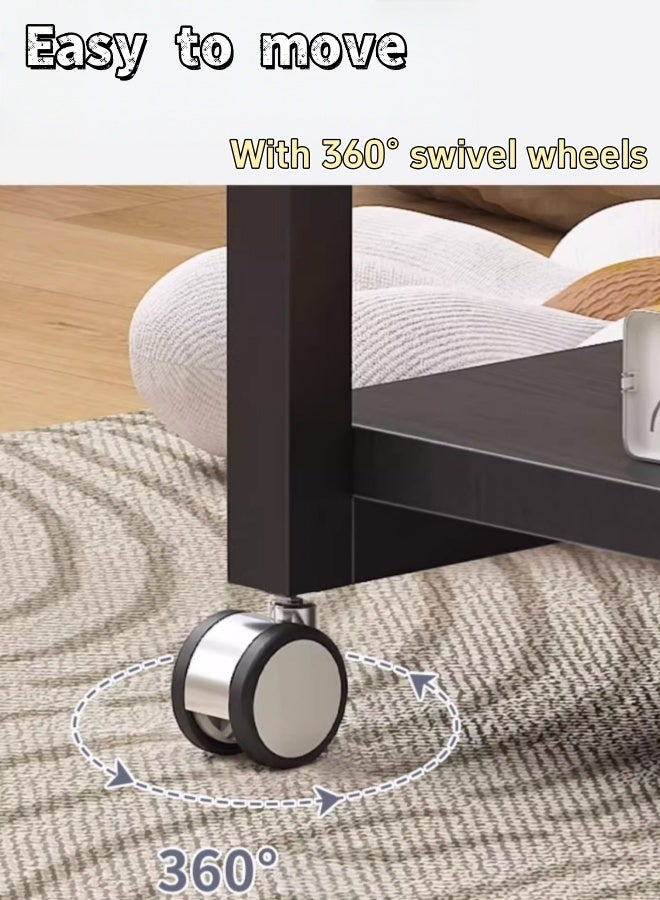 X spring Panda design black side service table-double-layer storage End side table with C design and 360° swivel wheels-living room/bedroom mobile coffee table-practical and modern service tables - Image 5