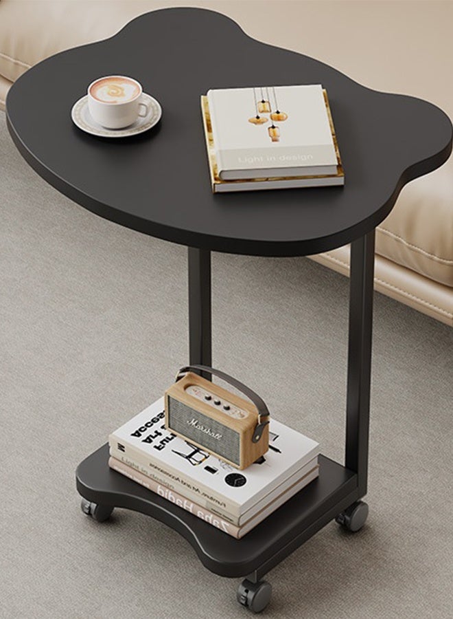 X spring Panda design black side service table-double-layer storage End side table with C design and 360° swivel wheels-living room/bedroom mobile coffee table-practical and modern service tables - Image 3