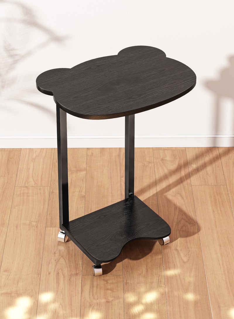 X spring Panda design black side service table-double-layer storage End side table with C design and 360° swivel wheels-living room/bedroom mobile coffee table-practical and modern service tables - Image 4