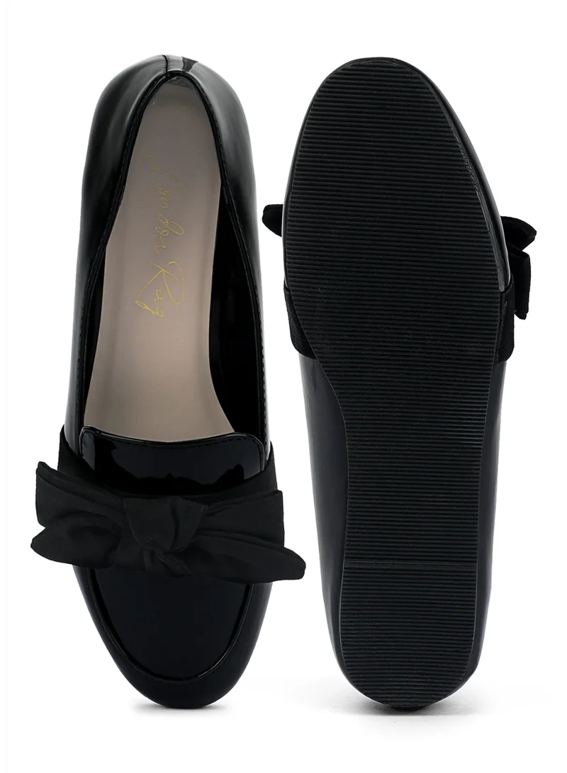 London Rag Casual Walking Bow Loafers in Black