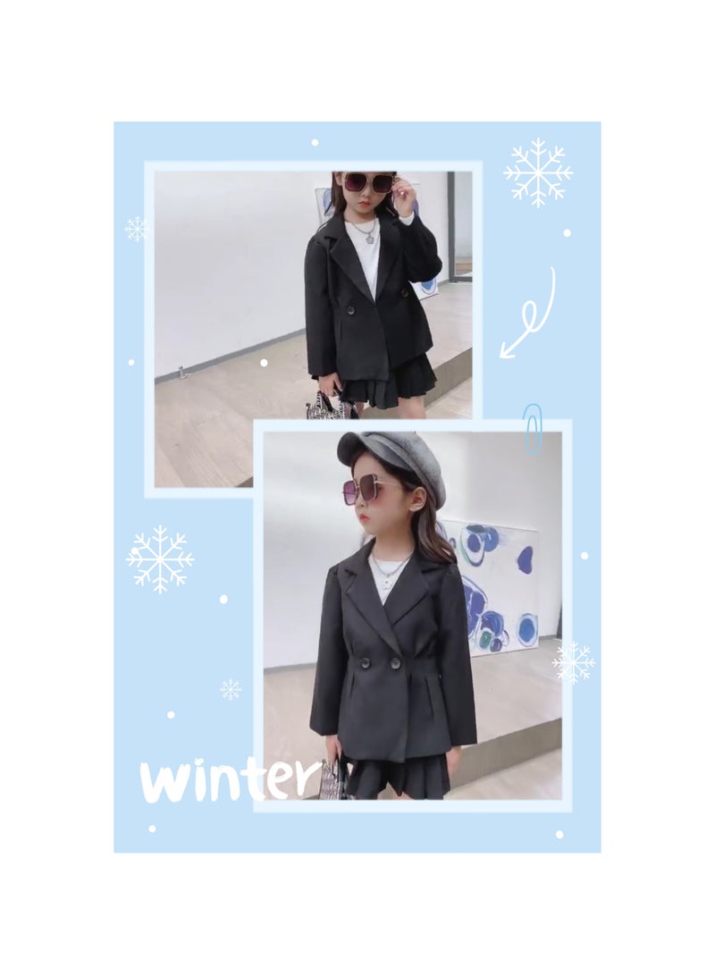 Children's Fashion Girls Autumn and Winter Formal Suit Pleated Short Skirt Set Black Dress Party Uniform Style Sets  - Image 2
