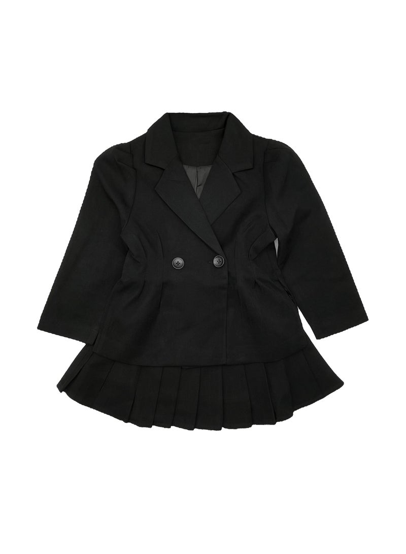 Children's Fashion Girls Autumn and Winter Formal Suit Pleated Short Skirt Set Black Dress Party Uniform Style Sets  - Image 1