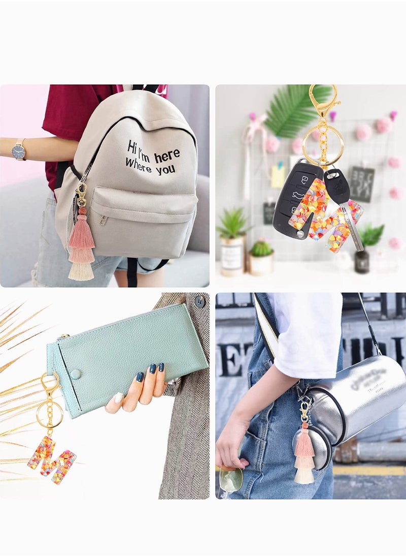 KASTWAVE Tassel Key Ring and Letter Keychain 2pcs Boho Key Ring Bag Pendant Hand-woven Retro Volcanic Stone Keychain Pendant for Purse Handbags Women Girl Alphabet Heart Sequin Keychain (Random Color)  - Image 5