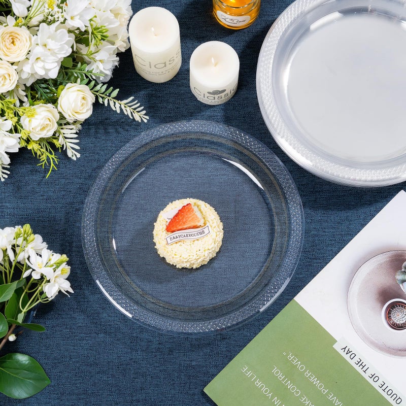 WELLIFE Clear Party Plates 10 Inch -150 Count for Party  Disposable Plastic Dinner Plates for Birthday Wedding Engagement Easter - Image 1