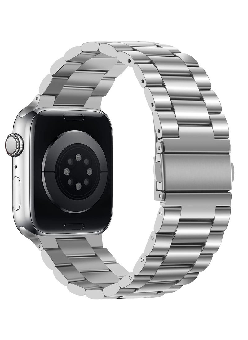 Generic - Straps Compatible with Apple Watch Strap 49mm 45mm 44mm 42mm Premium Stainless Steel Metal Replacement Strap for Apple Watch Ultra Series 8 7 (45mm) SE Series 6 5 4 (44mm) 3 2 1 (42mm) Silver - Image 1