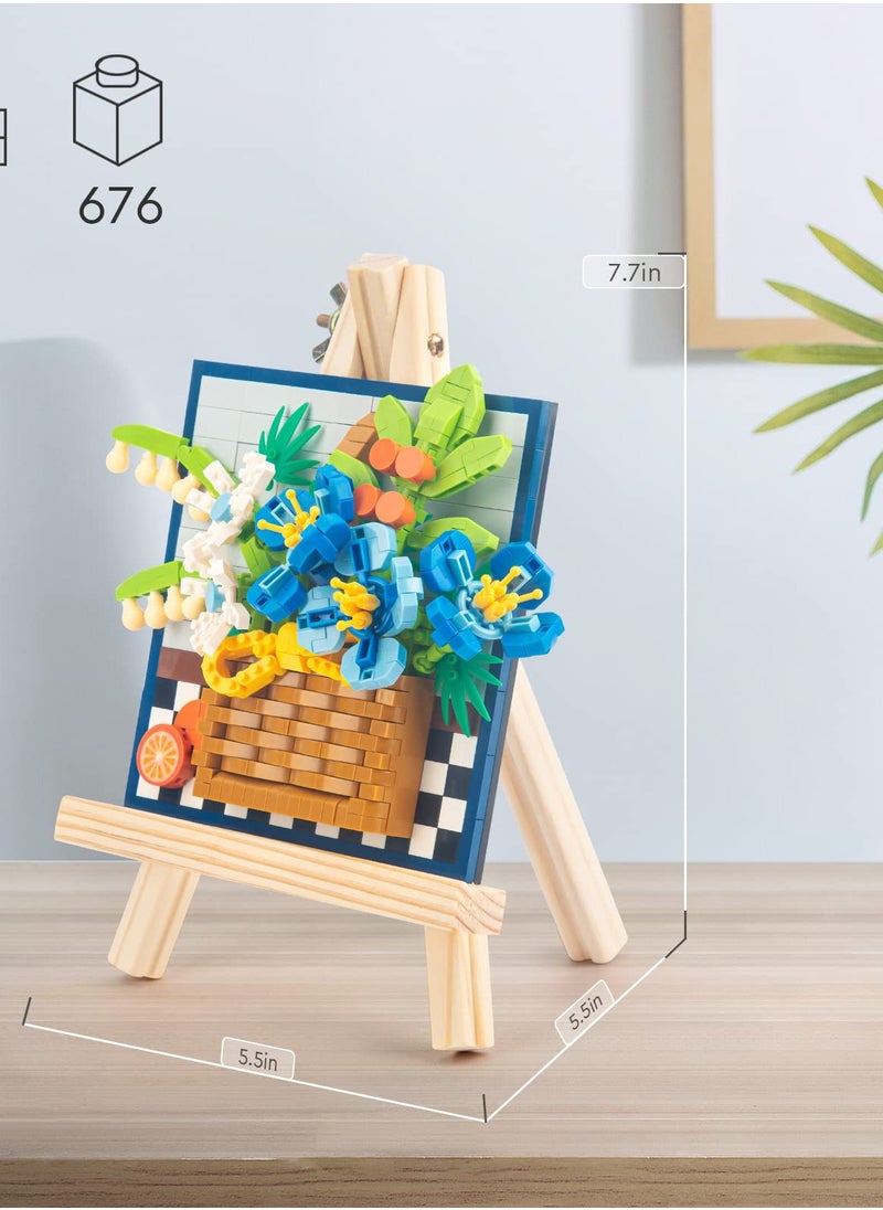 Excefore Creative Blue Rose Building Kit - Bouquet Building Set with Beech Wood - Home Décor Toys Kit for Adults - Mini and Unique Craft Project.  - Image 2