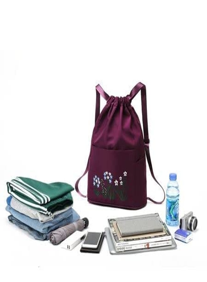 Firstdemand Travel Folding bag for Girls Women Trendy Waterproof Stylish Backpack Lightweight Polyester Drawstring Bag for Any Occasion Waterproof Drawstring bag Girls and Womens (wine), - Image 4