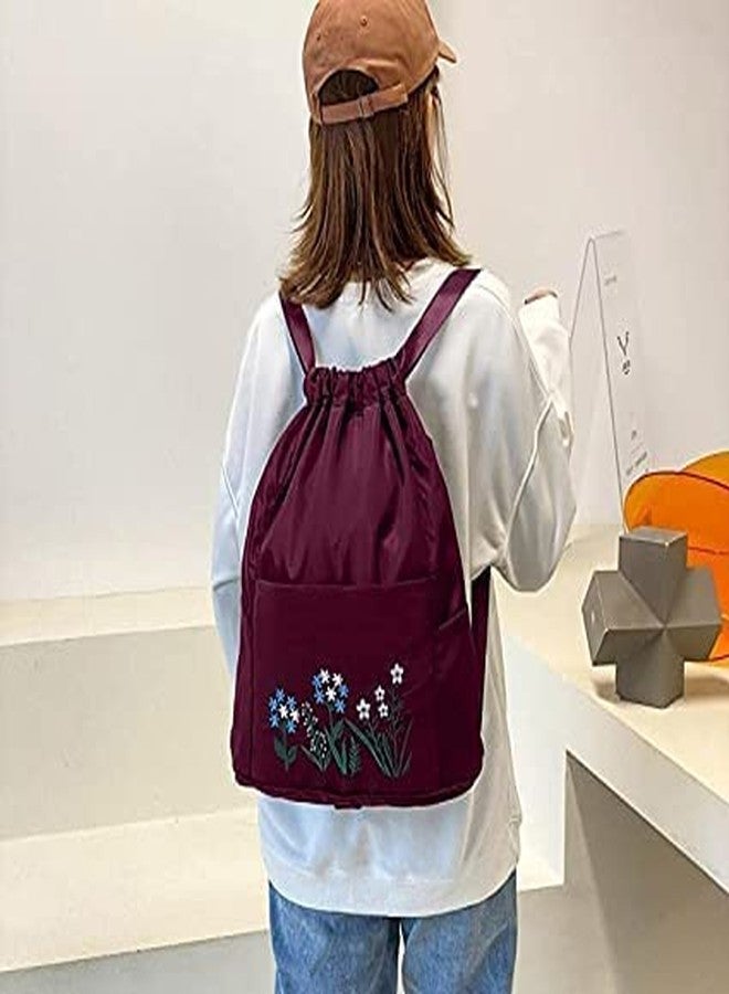 Firstdemand Travel Folding bag for Girls Women Trendy Waterproof Stylish Backpack Lightweight Polyester Drawstring Bag for Any Occasion Waterproof Drawstring bag Girls and Womens (wine), - Image 3