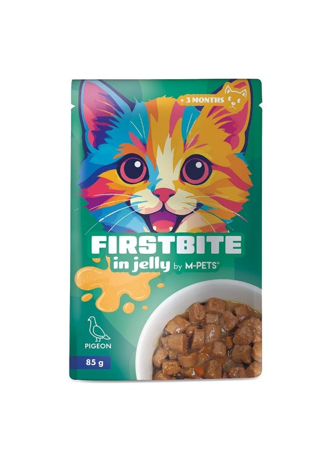 M-PETS Firstbite Cat Wet Food Pouches in Jelly, Pigeon Flavor, 85g, for Kittens (+3 Months)