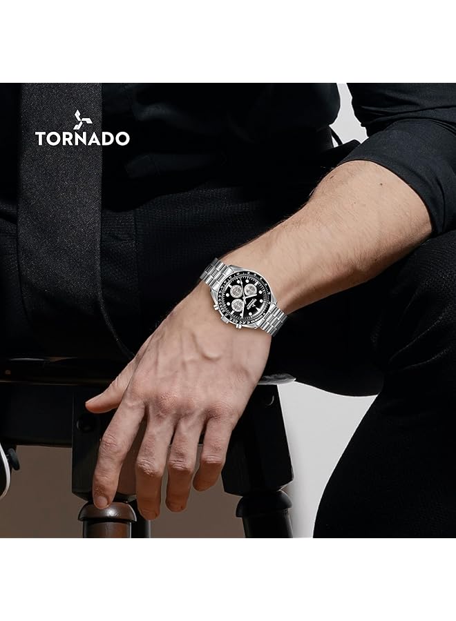 تورنيدو ساعة كوزميك كرونوغراف للرجال من ميوتا JS20، حركة كرونوغراف، شاشة عرض مصقولة، خمس وصلات مقوسة، سوار من الفولاذ المقاوم للصدأ T22103 Sbsb فضي - Image 3