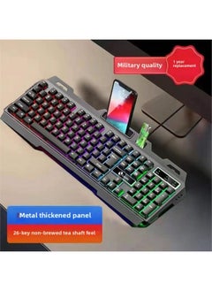 Wired Keyboard Mouse Suit USB Real Mechanical Feel Backlit Gaming Computer Desktop Notebook Suspension Key Cap-Color:Fifth Generation 11-light Aluminum Alloy Panel Keyboard