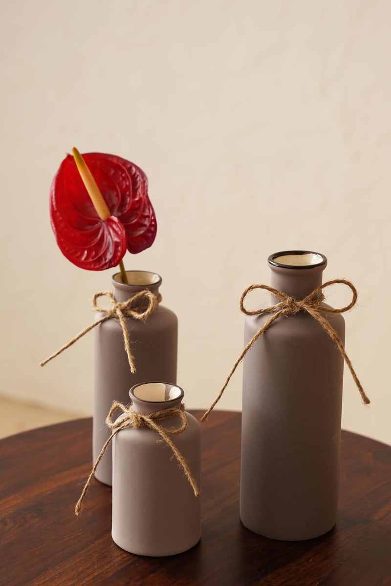 PUREZENTO Vintage Roman Bottle Vase 3Pcs Ceramic Vases, Rustic Beautiful Decorative Flower Vases Set for Modern Farmhouse Decoration, Living Room, Table, Bookshelf, Mantel and Entryway Decor (Purple) - Image 5