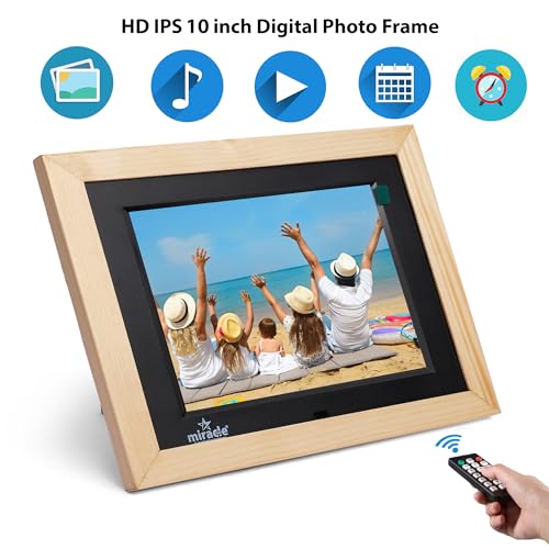 Miracle Digital 10''(25.4) IPS Wooden Digital Photo Frame with High Def Screen,USB DiskCard, RemotePhotos SlideShow,Video Audio, Support SD Built in 8GB Memory & 2GB RAM 180°Wide Angle Viewing(Light) - Image 3
