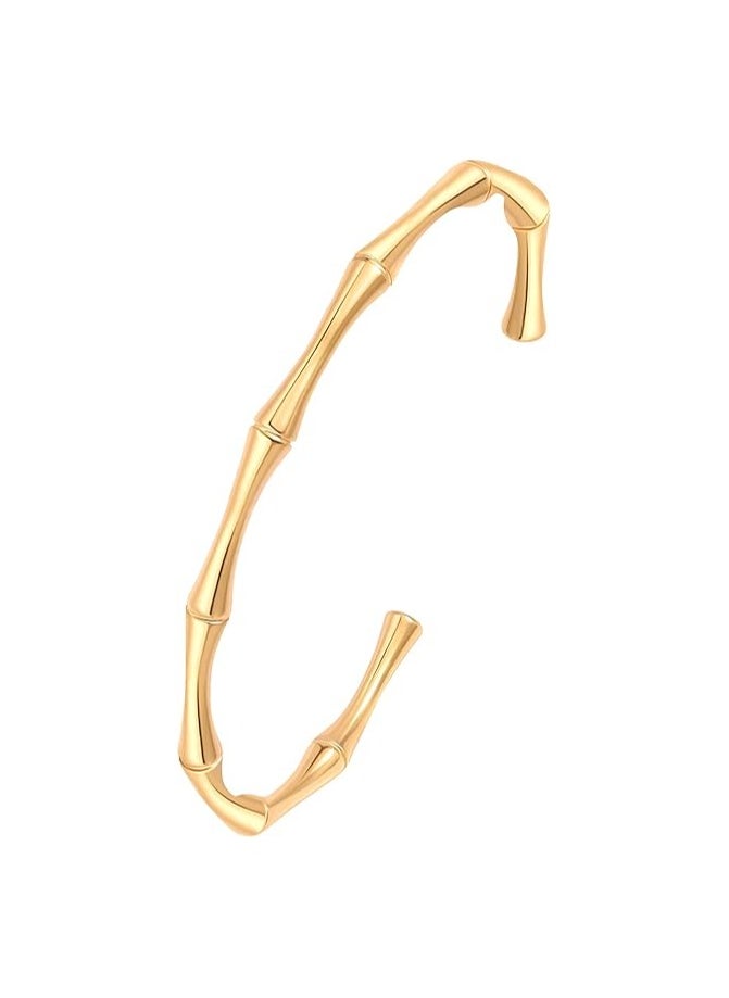 PERNNLA PEARL - Dainty Gold Bar Bracelet for Women Simple Delicate Thin Cuff Bangle Hook Bracelet 18K Gold Plated Handmade Minimalist Jewelry - Image 1