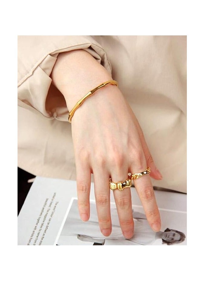 PERNNLA PEARL - Dainty Gold Bar Bracelet for Women Simple Delicate Thin Cuff Bangle Hook Bracelet 18K Gold Plated Handmade Minimalist Jewelry - Image 1