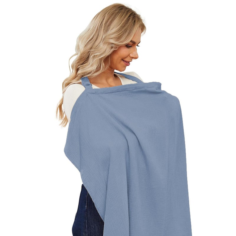 PPOGOO Muslin Nursing Cover for Baby Breastfeeding Breathable Privacy Nursing Covers for Mom 100 Cotton Breastfeeding Cover with Rigid Hoop for Mother Nursing Apron Sky Blue