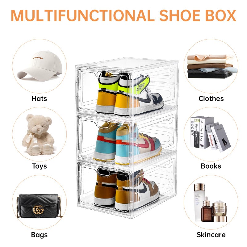 INSTY 6 Pack Large Shoe Storage Box, Clear Shoe Storage Organizer with Magnetic Door, Stackable,Shoe Containers For Display Sneakers, Easy Assembly, Fit up to US Size 12, Clear - Image 5