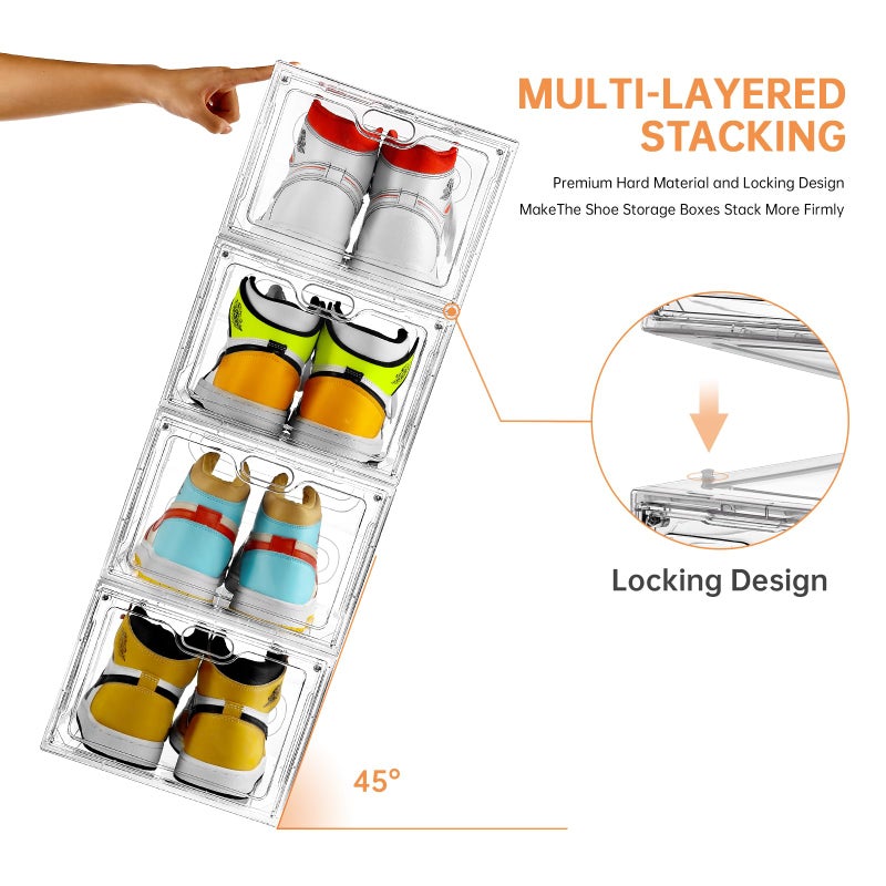 INSTY 6 Pack Large Shoe Storage Box, Clear Shoe Storage Organizer with Magnetic Door, Stackable,Shoe Containers For Display Sneakers, Easy Assembly, Fit up to US Size 12, Clear - Image 4
