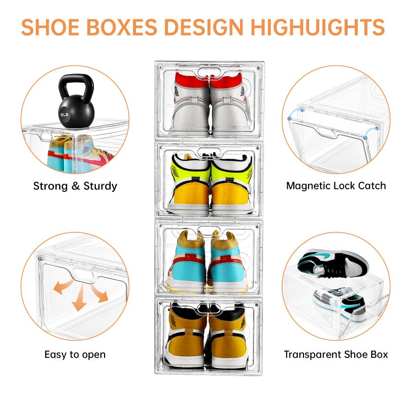 INSTY 6 Pack Large Shoe Storage Box, Clear Shoe Storage Organizer with Magnetic Door, Stackable,Shoe Containers For Display Sneakers, Easy Assembly, Fit up to US Size 12, Clear - Image 3