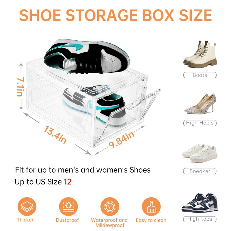 INSTY 6 Pack Large Shoe Storage Box, Clear Shoe Storage Organizer with Magnetic Door, Stackable,Shoe Containers For Display Sneakers, Easy Assembly, Fit up to US Size 12, Clear - Image 2