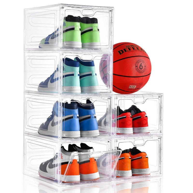 INSTY 6 Pack Large Shoe Storage Box, Clear Shoe Storage Organizer with Magnetic Door, Stackable,Shoe Containers For Display Sneakers, Easy Assembly, Fit up to US Size 12, Clear - Image 1