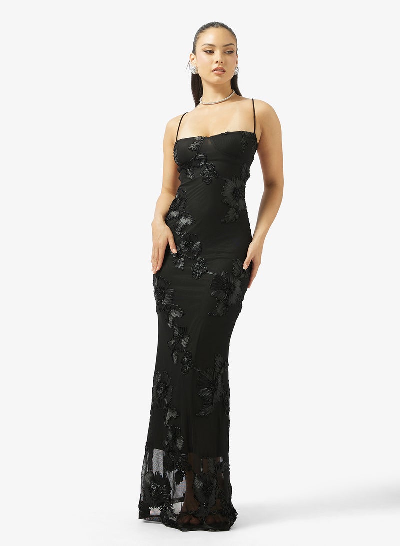 Ginger Corset Bodice Floral Burnout A Line Dress - Image 1