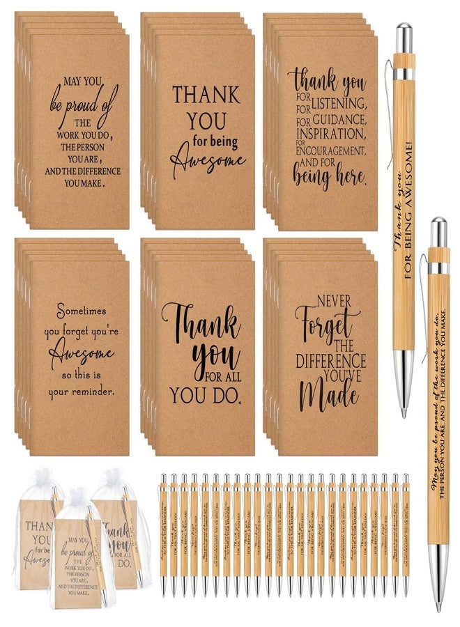 Teling 30 Sets Employee Appreciation Gifts Include Thank You Notebooks Inspirational Bamboo Wooden Ballpoint Pen with Organza Bag Notebook Journal for Staff Team Coworker Volunteer - Image 1