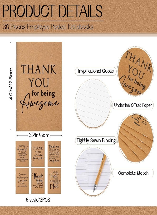 Teling 30 Sets Employee Appreciation Gifts Include Thank You Notebooks Inspirational Bamboo Wooden Ballpoint Pen with Organza Bag Notebook Journal for Staff Team Coworker Volunteer - Image 3