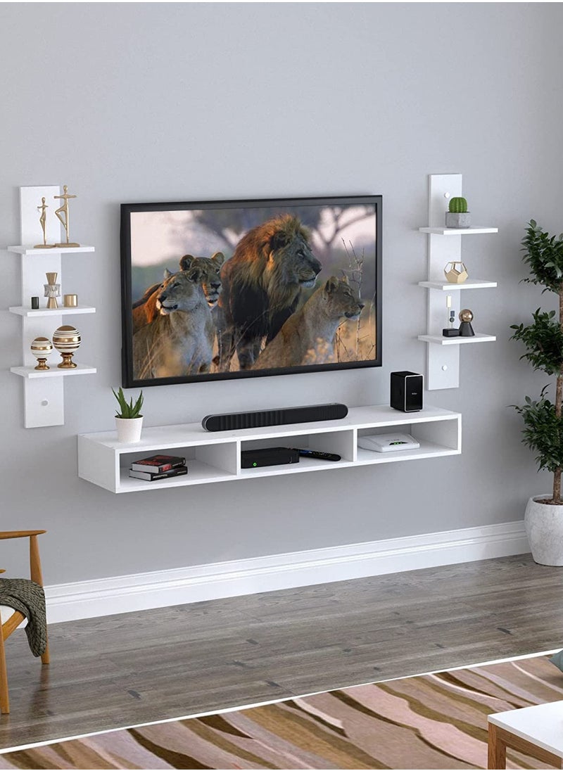 Eworld - Floating Space Saving Wall Mounted TV Shelf for Home Office Workstation with storage shelves - Image 1