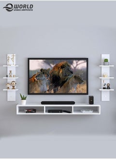 Floating Space Saving Wall Mounted TV Shelf for Home Office Workstation with storage shelves