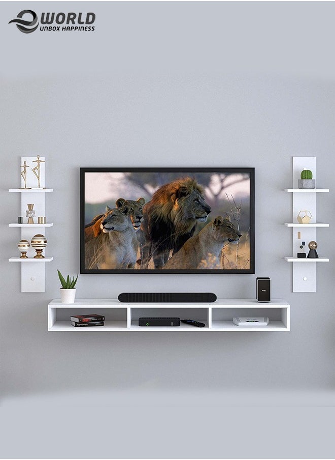 Eworld - Floating Space Saving Wall Mounted TV Shelf for Home Office Workstation with storage shelves - Image 1