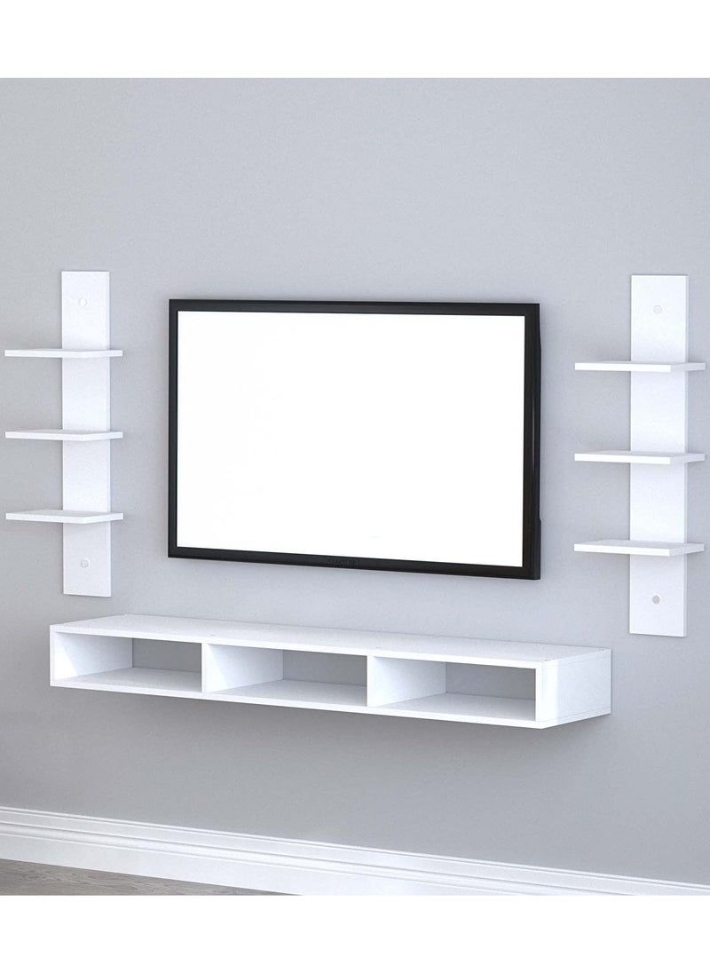 Eworld - Floating Space Saving Wall Mounted TV Shelf for Home Office Workstation with storage shelves - Image 1