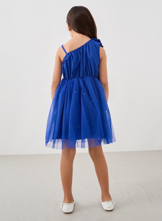 ستايلي فستان ستايلي للبنات بياقة غير متماثلة مزين بوردة - Image 4